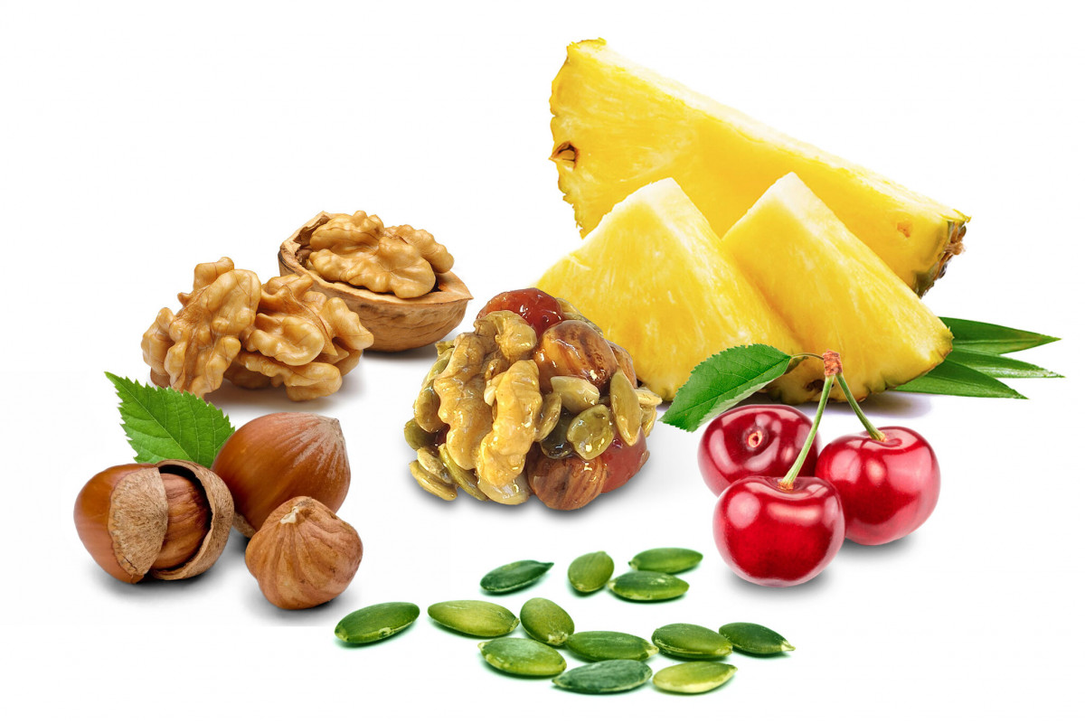 Enjoyment Candies "Конфеты из цельных орехов с вишней и ананасом", 65 г.