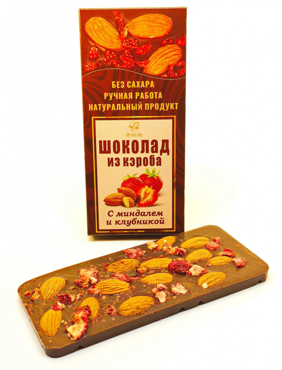 Шоколад из кэроба с миндалём и клубникой, 50 г.