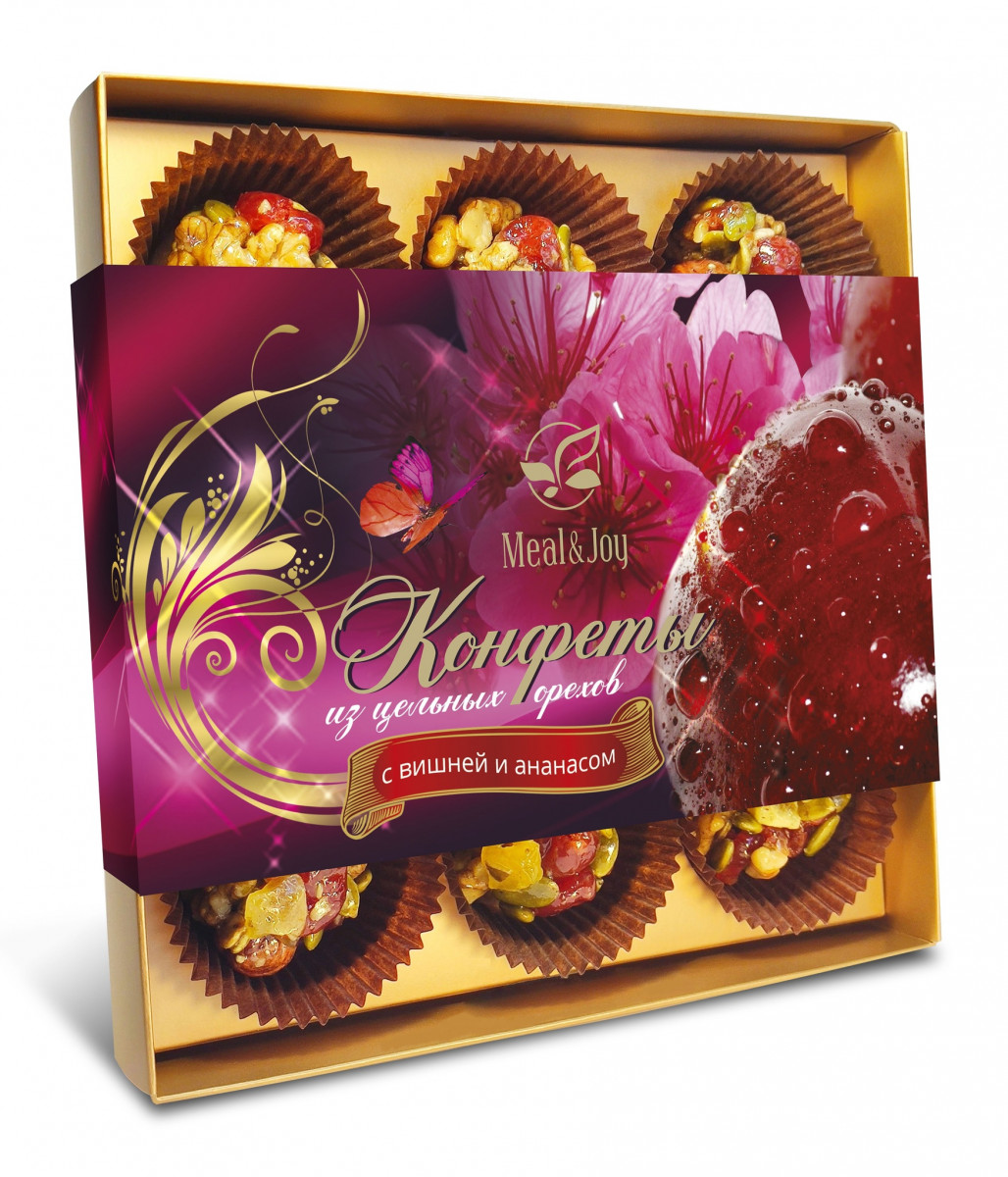 Gift Candies "Конфеты из цельных орехов с вишней и ананасом", 165 г (картонная упаковка)